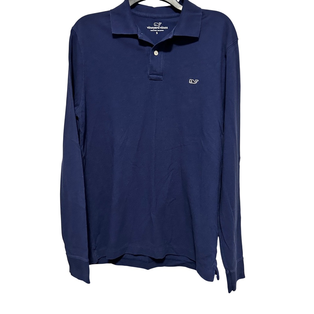 Vineyard Vines Mens Small Navy Blue Long‎ Sleeve Cotton Polo Shirt Whale Logo